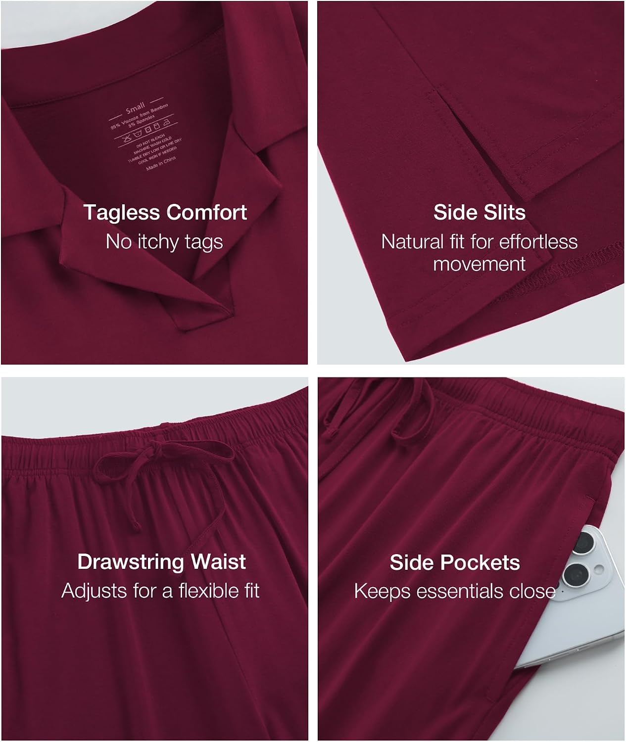 image:imageGYS Bamboo Viscose Pajamas for Women Long Sleeve Sleepwear for Hot SleepersWine