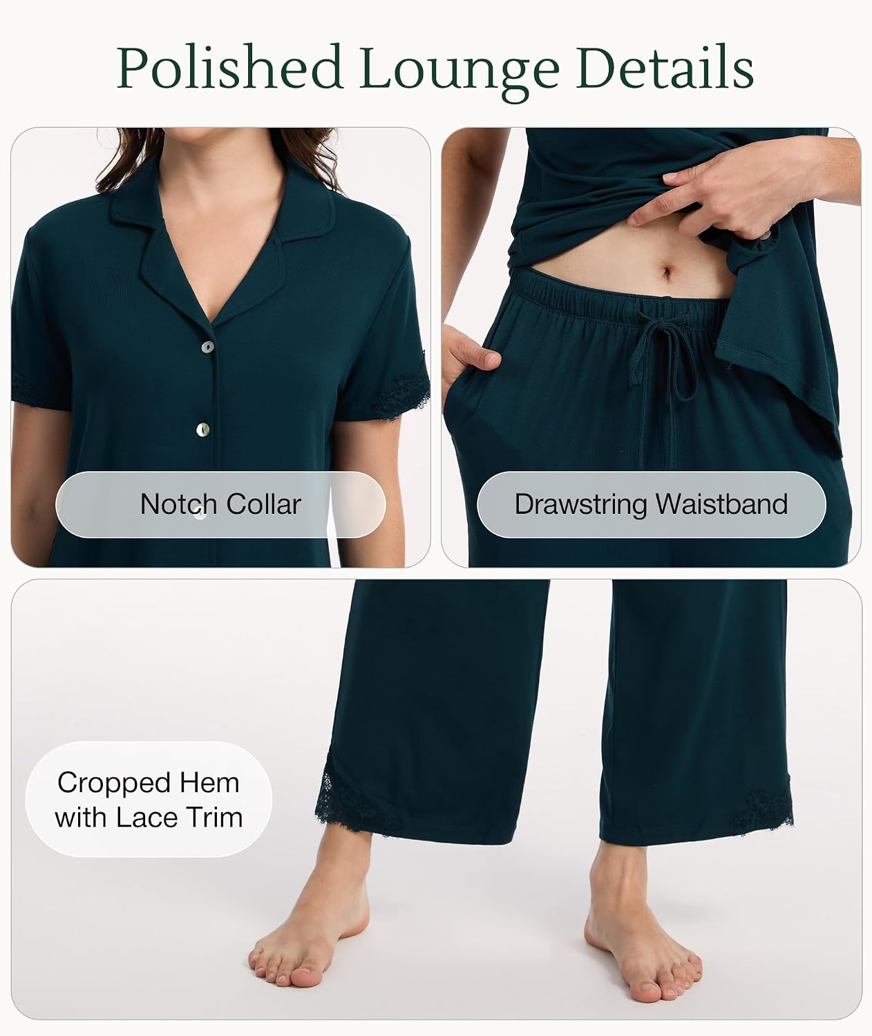 image:imageGYS Bamboo Viscose Pajamas for Women Set Short Sleeve Button Down SleepwearDarkcyan