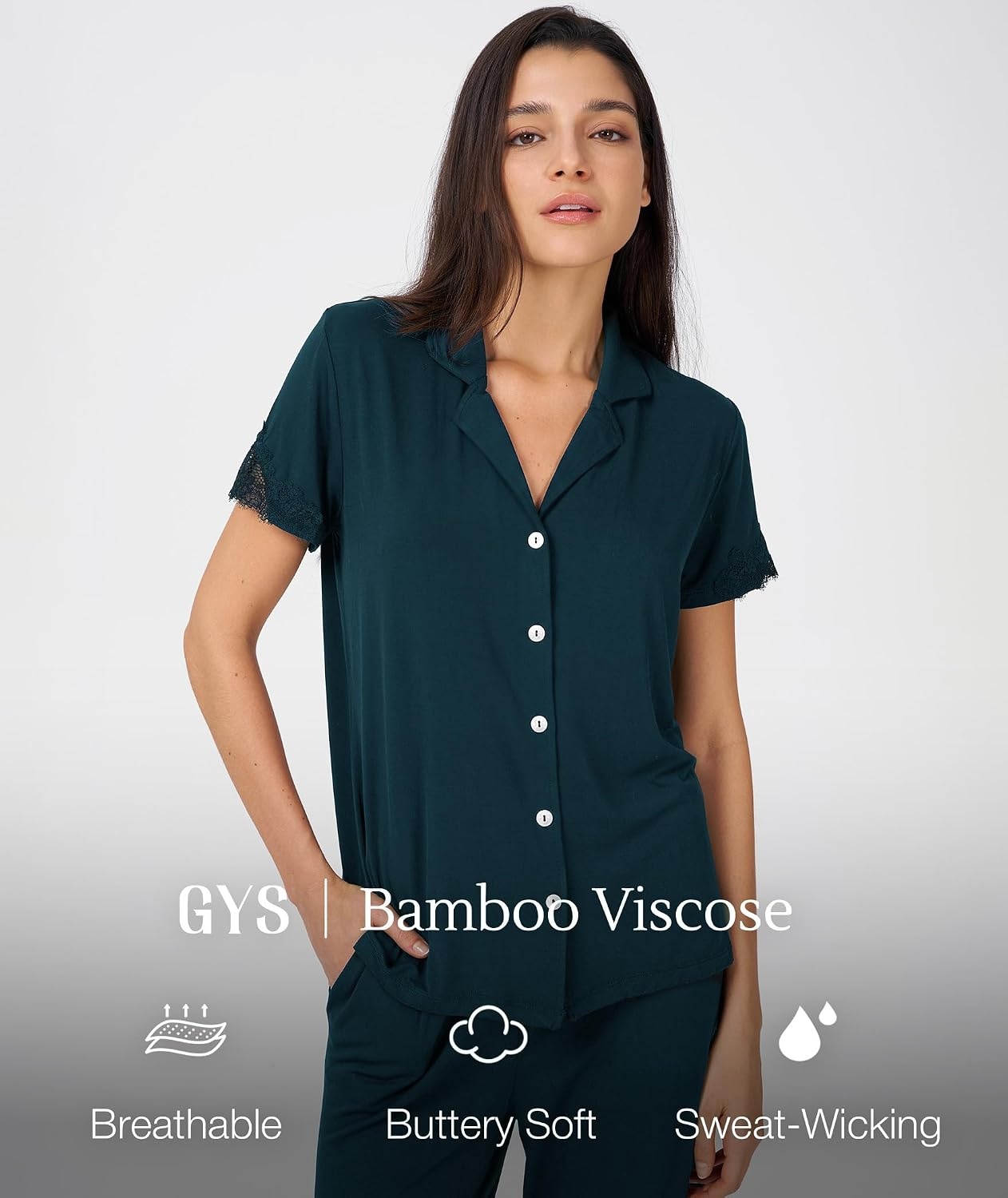 image:imageGYS Bamboo Viscose Pajamas for Women Set Short Sleeve Button Down SleepwearDarkcyan