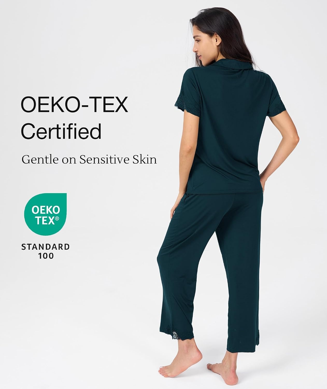 image:imageGYS Bamboo Viscose Pajamas for Women Set Short Sleeve Button Down SleepwearDarkcyan