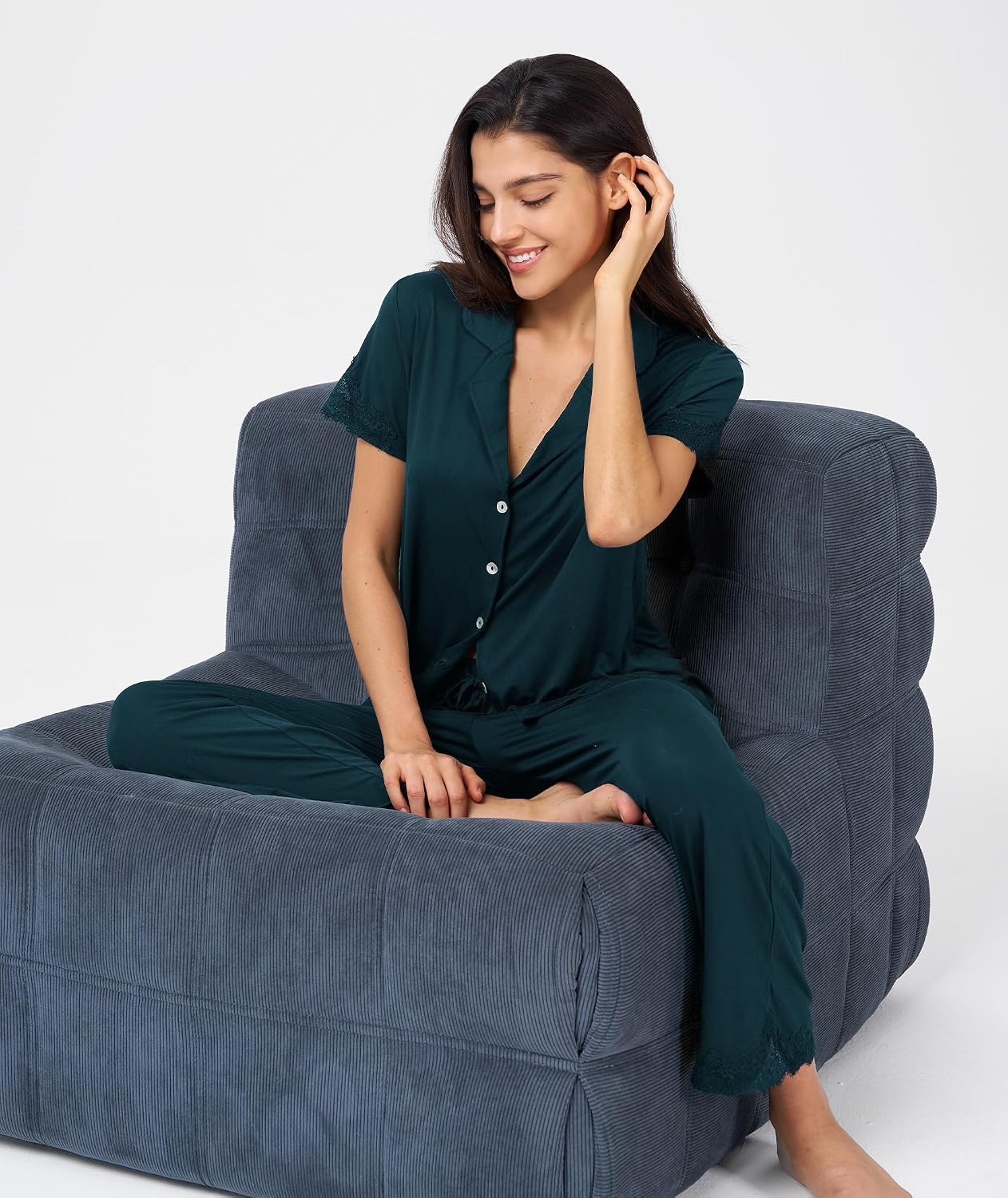 image:imageGYS Bamboo Viscose Pajamas for Women Set Short Sleeve Button Down SleepwearDarkcyan