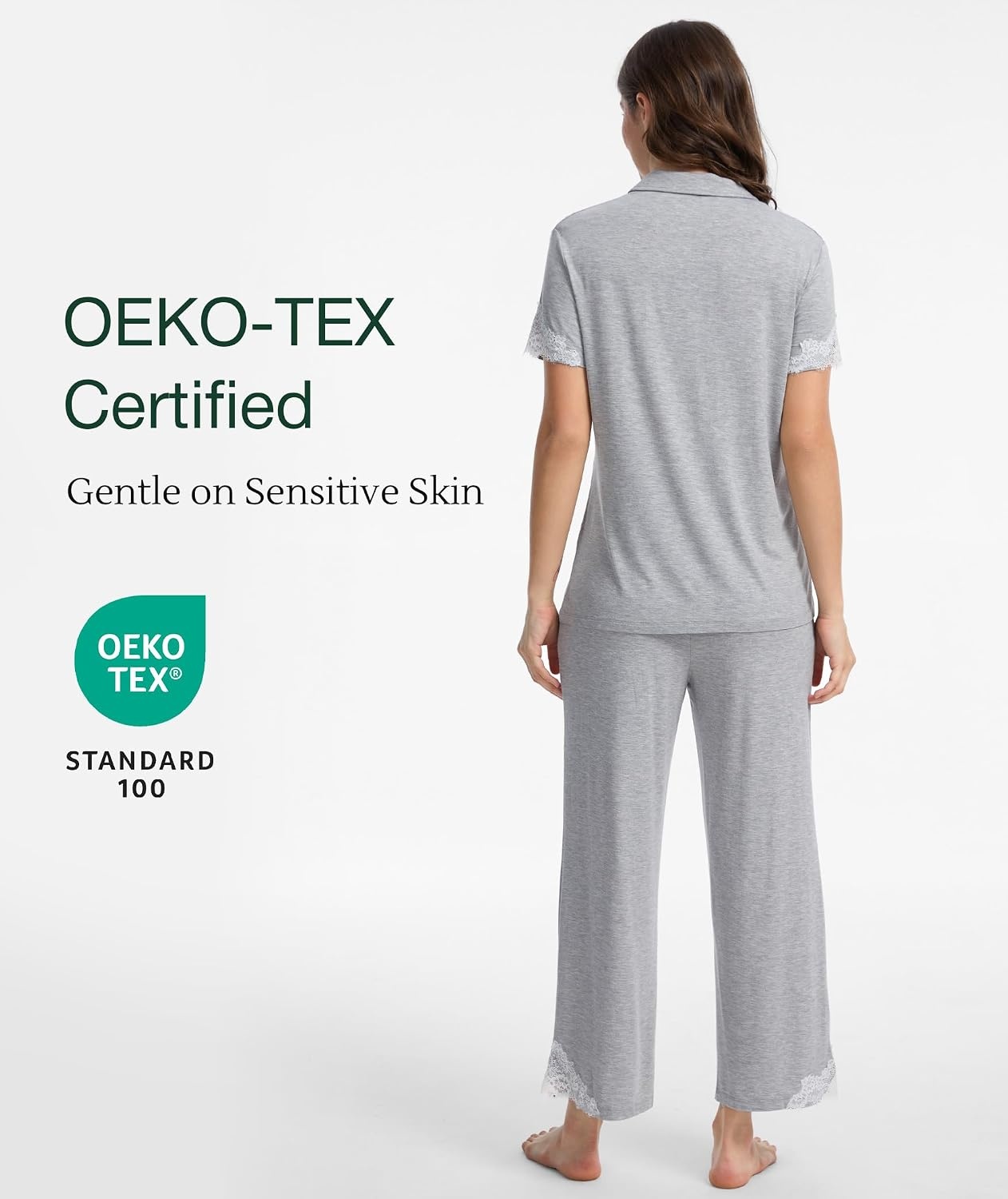 image:imageGYS Bamboo Viscose Pajamas for Women Set Short Sleeve Button Down SleepwearLight Heather Grey