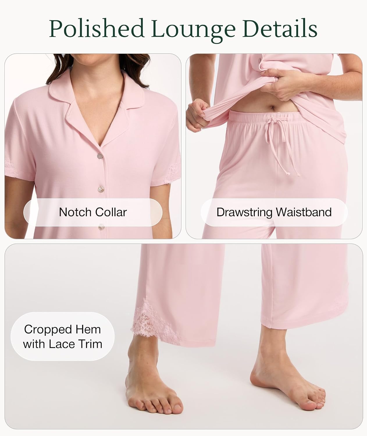 image:imageGYS Bamboo Viscose Pajamas for Women Set Short Sleeve Button Down SleepwearPink