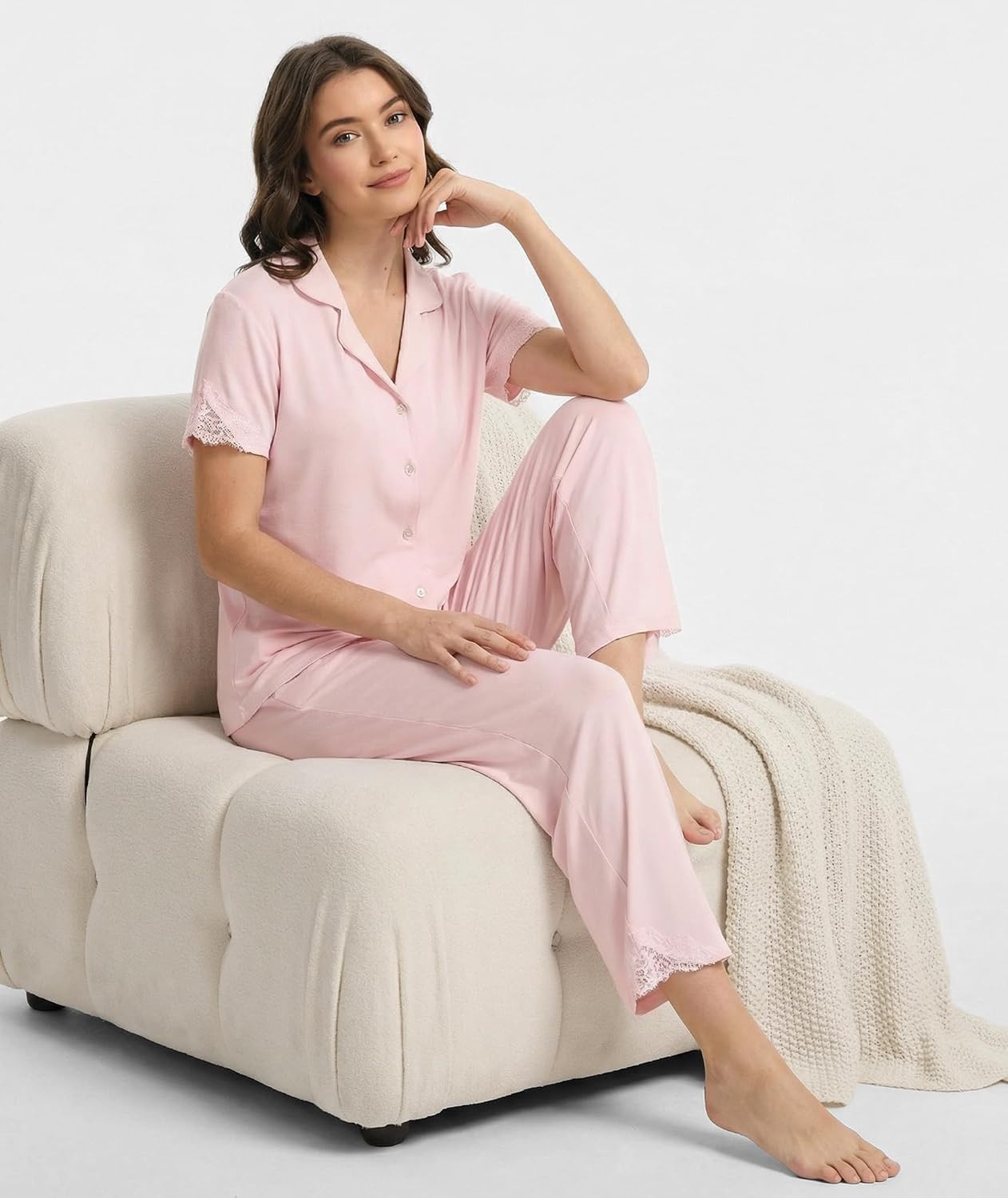 image:imageGYS Bamboo Viscose Pajamas for Women Set Short Sleeve Button Down SleepwearPink