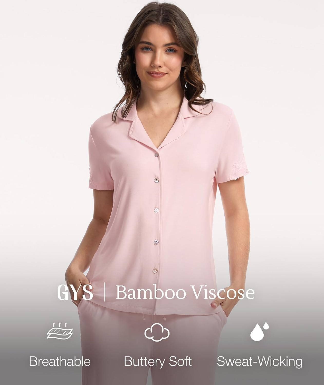 image:imageGYS Bamboo Viscose Pajamas for Women Set Short Sleeve Button Down SleepwearPink