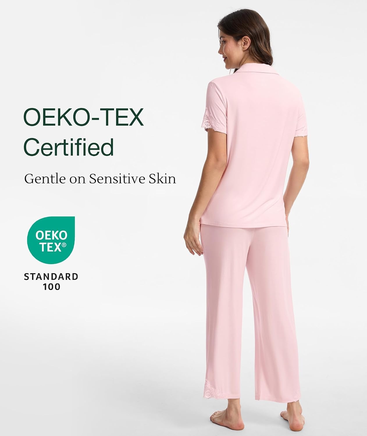 image:imageGYS Bamboo Viscose Pajamas for Women Set Short Sleeve Button Down SleepwearPink