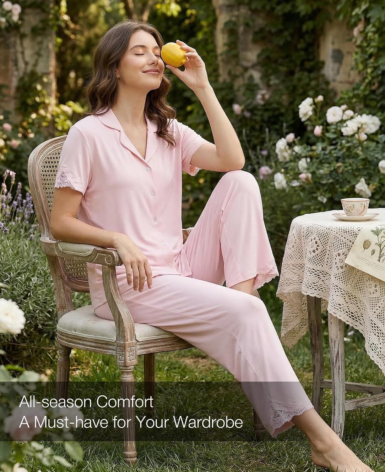 image:imageGYS Bamboo Viscose Pajamas for Women Set Short Sleeve Button Down SleepwearPink