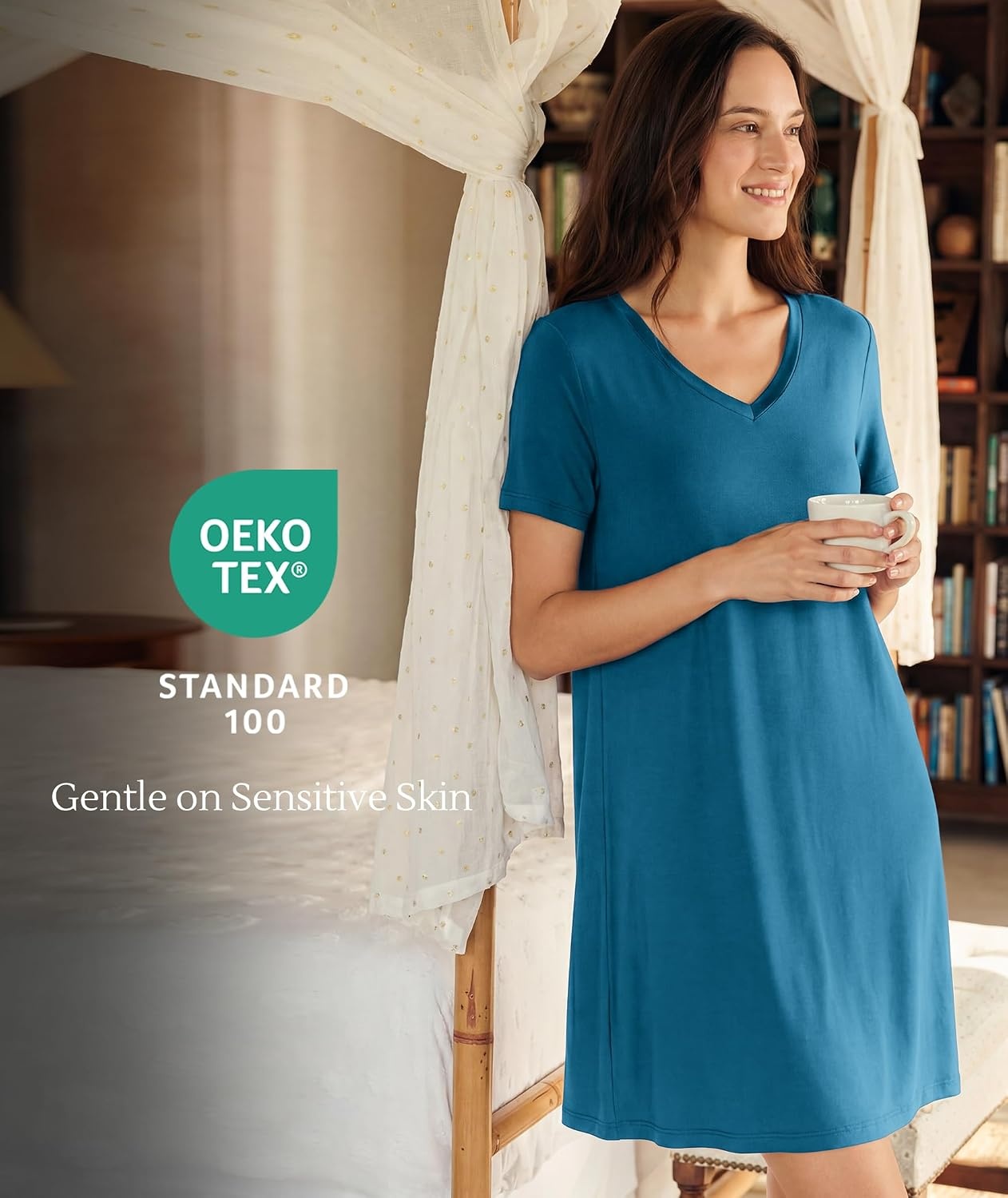 image:imageGYS Cooling Bamboo Viscose Nightgowns for WomenTeal Blue