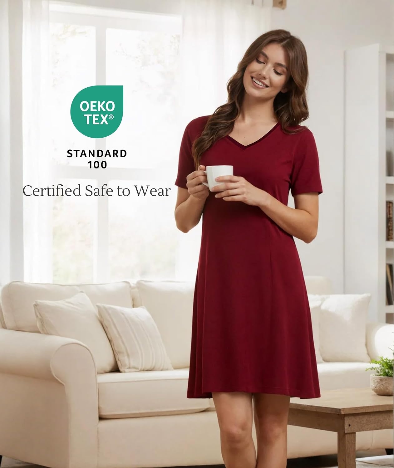 image:imageGYS Cooling Bamboo Viscose Nightgowns for WomenWine