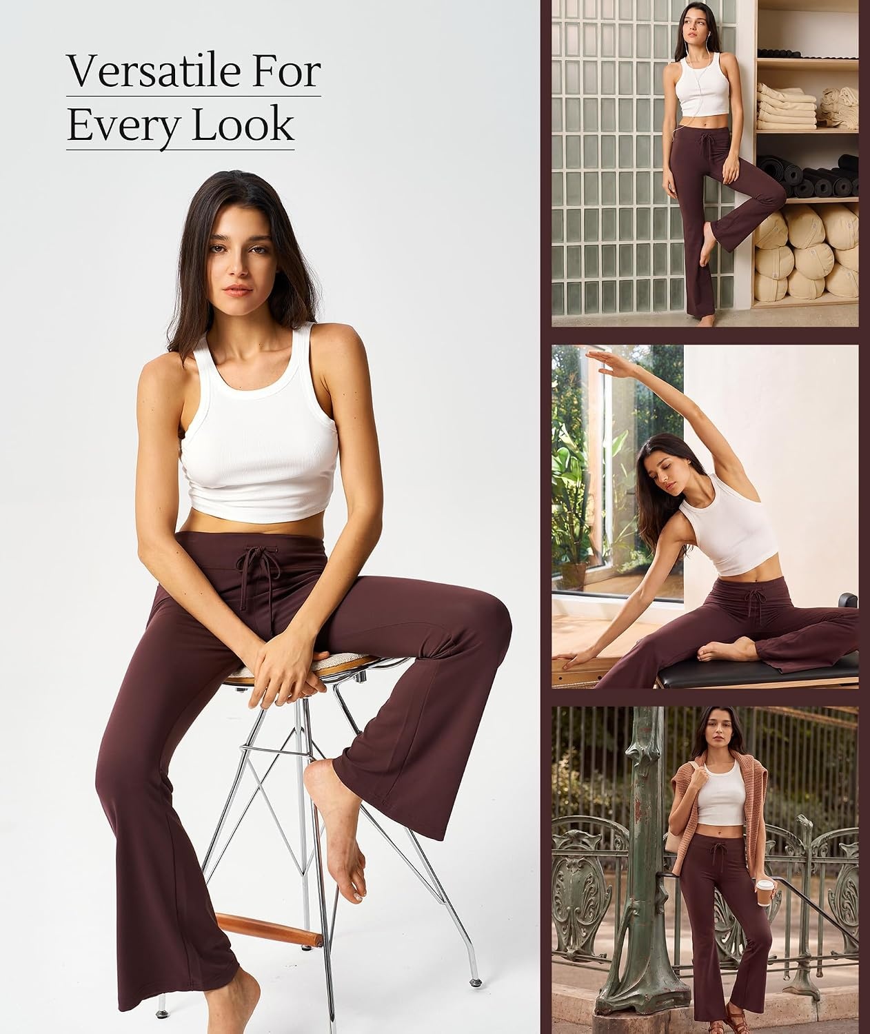 image:imageGYS Flare Leggings for Women Soft Stretchy Modal Workout Bootcut Yoga PantsDark Brown