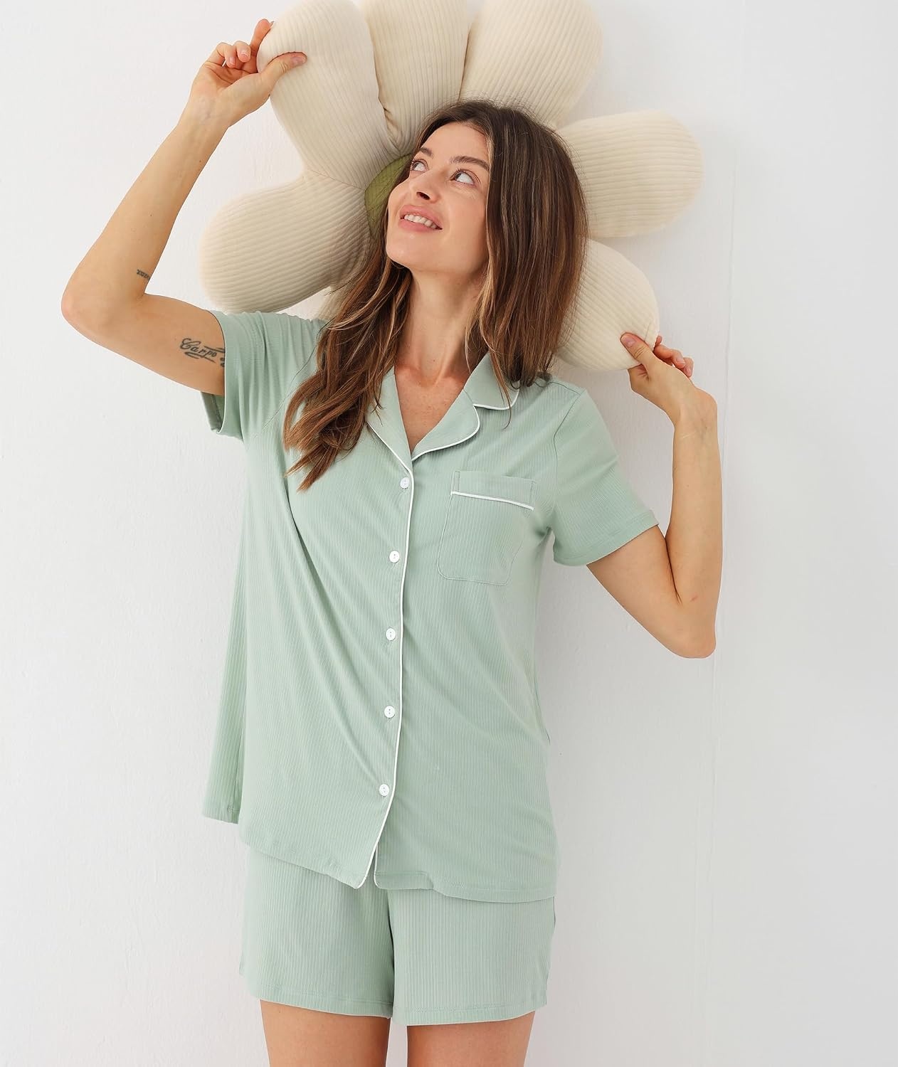 image:imageGYS Womens Bamboo Viscose Button Down Pajama Set Cooling for Hot FlashesAqua