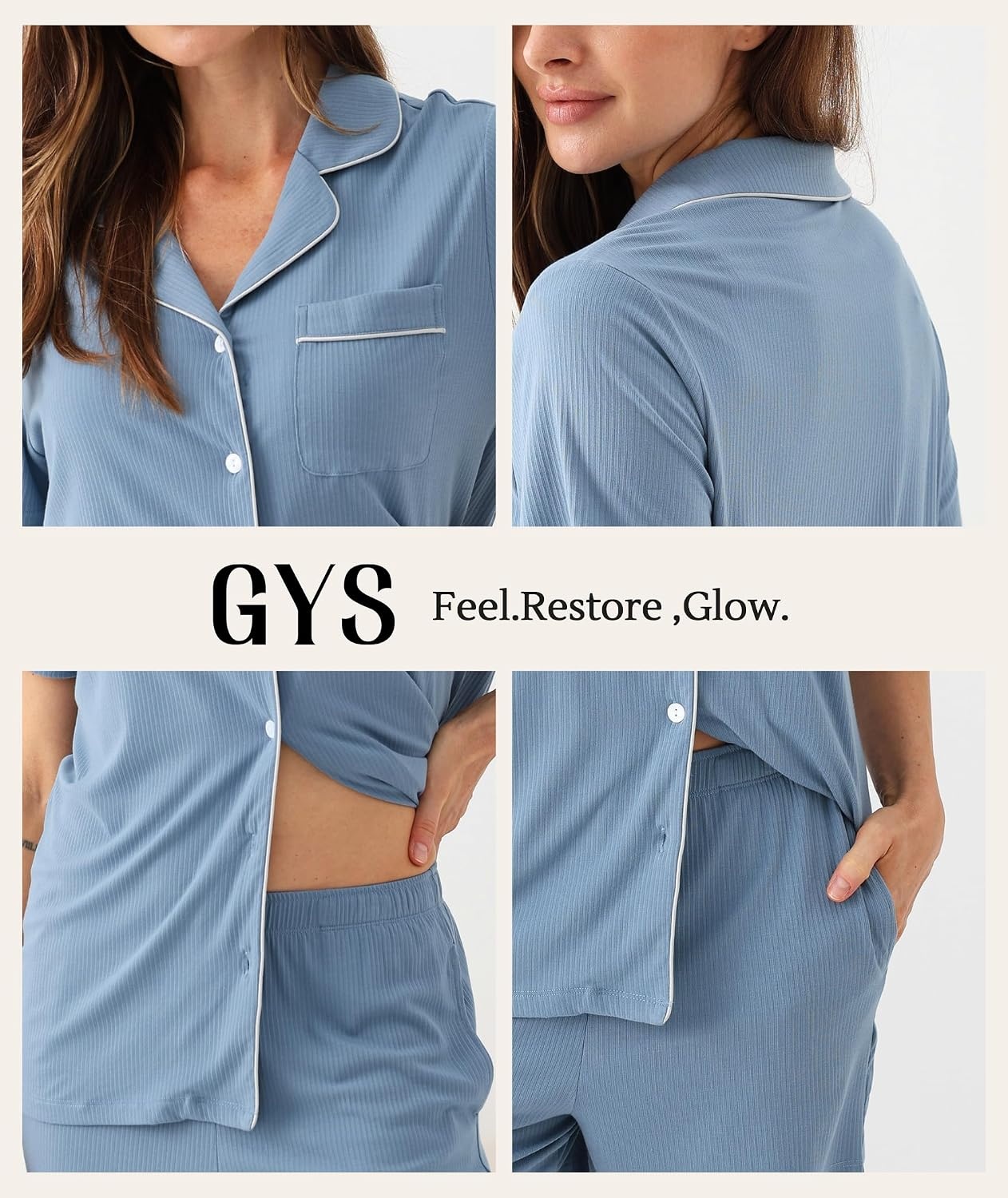 image:imageGYS Womens Bamboo Viscose Button Down Pajama Set Cooling for Hot FlashesGrayish Blue