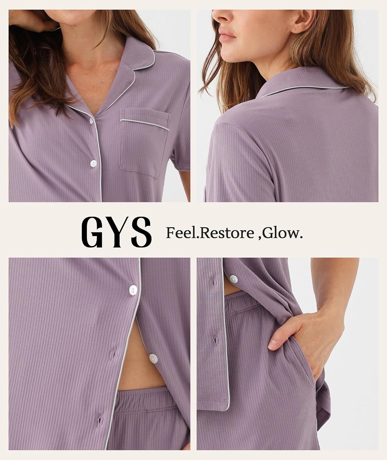 image:imageGYS Womens Bamboo Viscose Button Down Pajama Set Cooling for Hot FlashesPurple