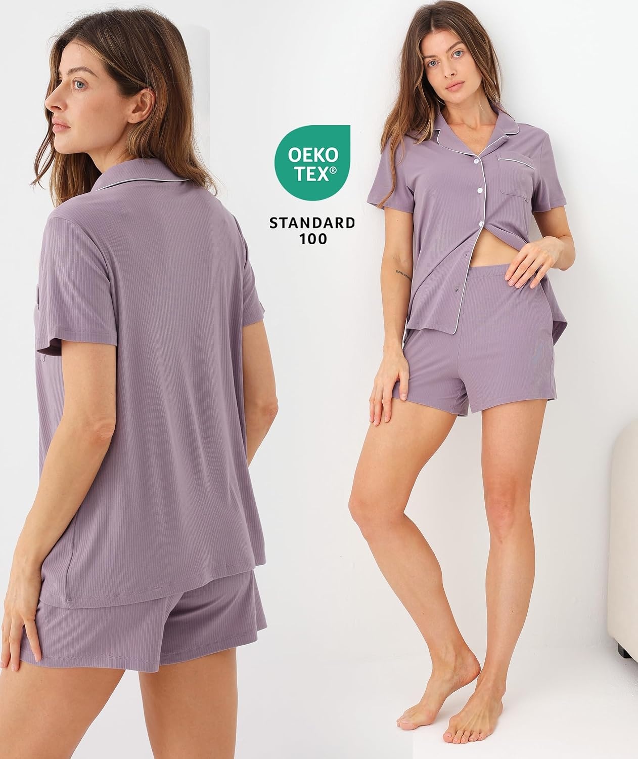 image:imageGYS Womens Bamboo Viscose Button Down Pajama Set Cooling for Hot FlashesPurple