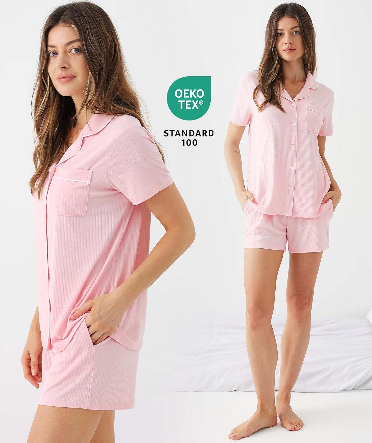 image:imageGYS Womens Bamboo Viscose Button Down Pajama Set Cooling for Hot Flashespeach