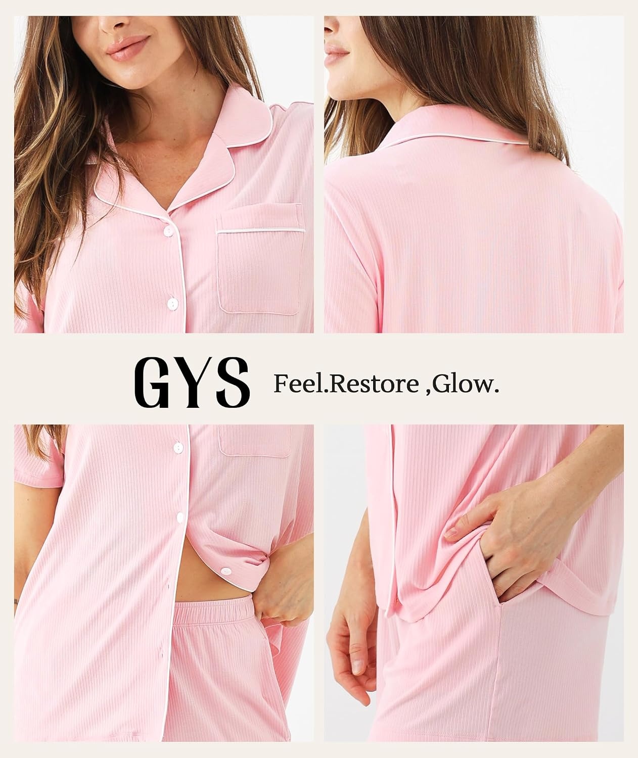 image:imageGYS Womens Bamboo Viscose Button Down Pajama Set Cooling for Hot Flashespeach