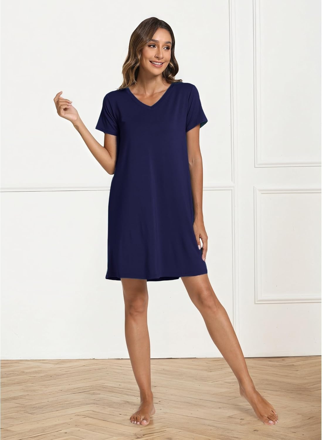 image:imageGYS Womens Bamboo Viscose Cooling Short Sleeve Nightgown for Hot FlashesNavy