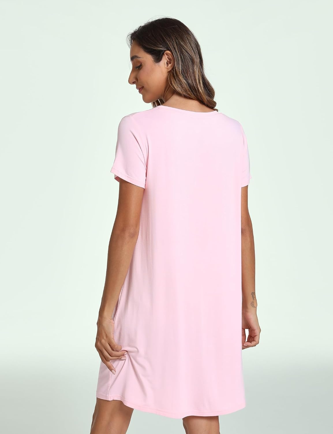 image:imageGYS Womens Bamboo Viscose Cooling Short Sleeve Nightgown for Hot FlashesPink