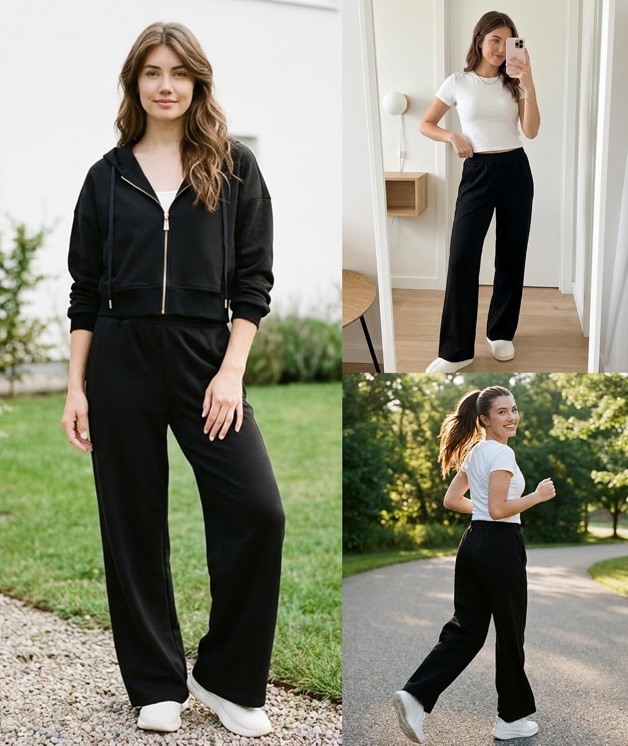 image:imageGYS Womens Black Sweatpants Baggy Lounge Pants Wide Leg Workout PantsBlack