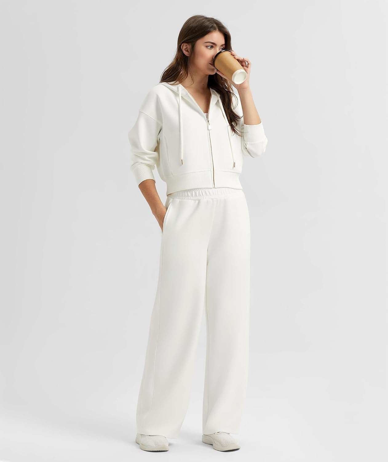 image:imageGYS Womens White Sweatpants Baggy Lounge Pants Wide Leg Workout PantsWhite
