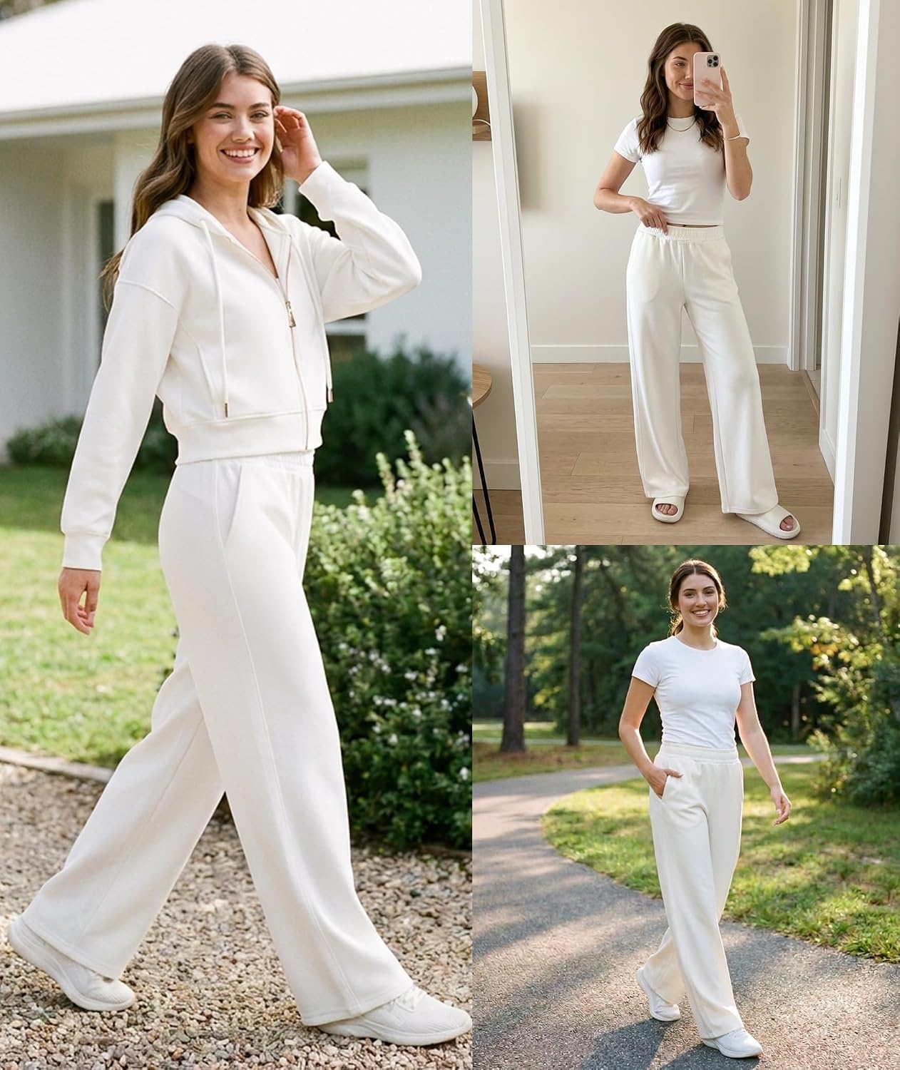 image:imageGYS Womens White Sweatpants Baggy Lounge Pants Wide Leg Workout PantsWhite