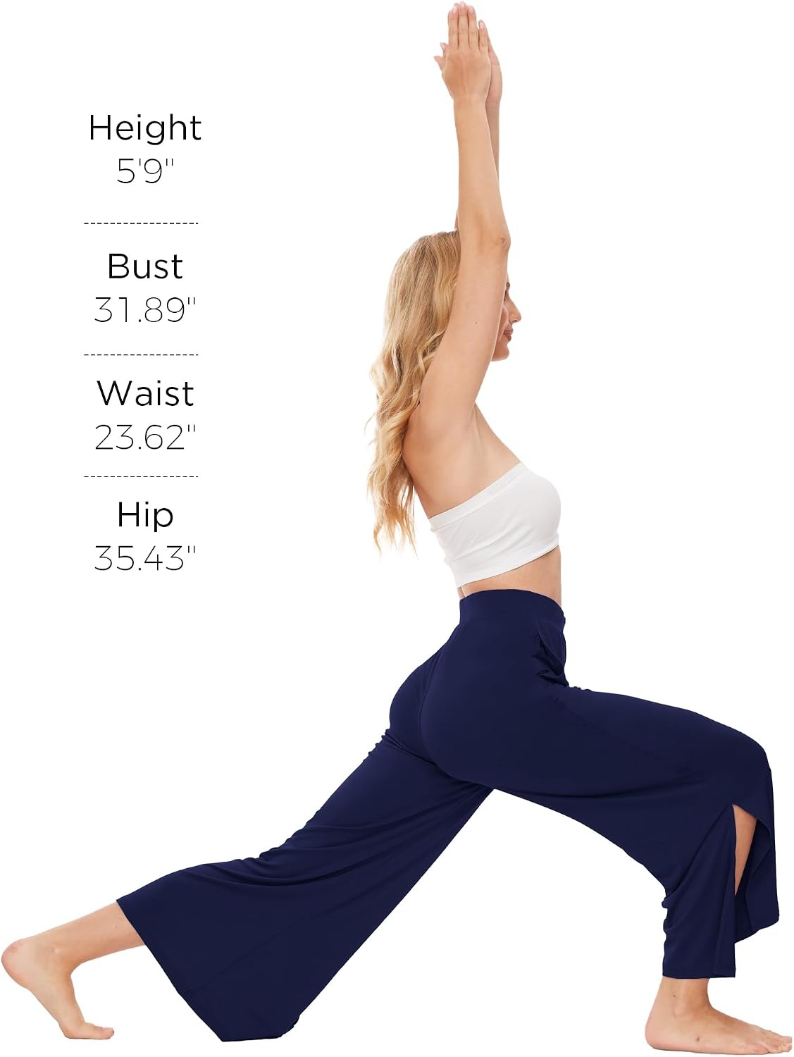 image:imageGYS Womens Wide Leg Pajama Pants with Pockets Soft Yoga Palazzo Pants Lounge Trousers Sweatpants with Casual SplitNavy