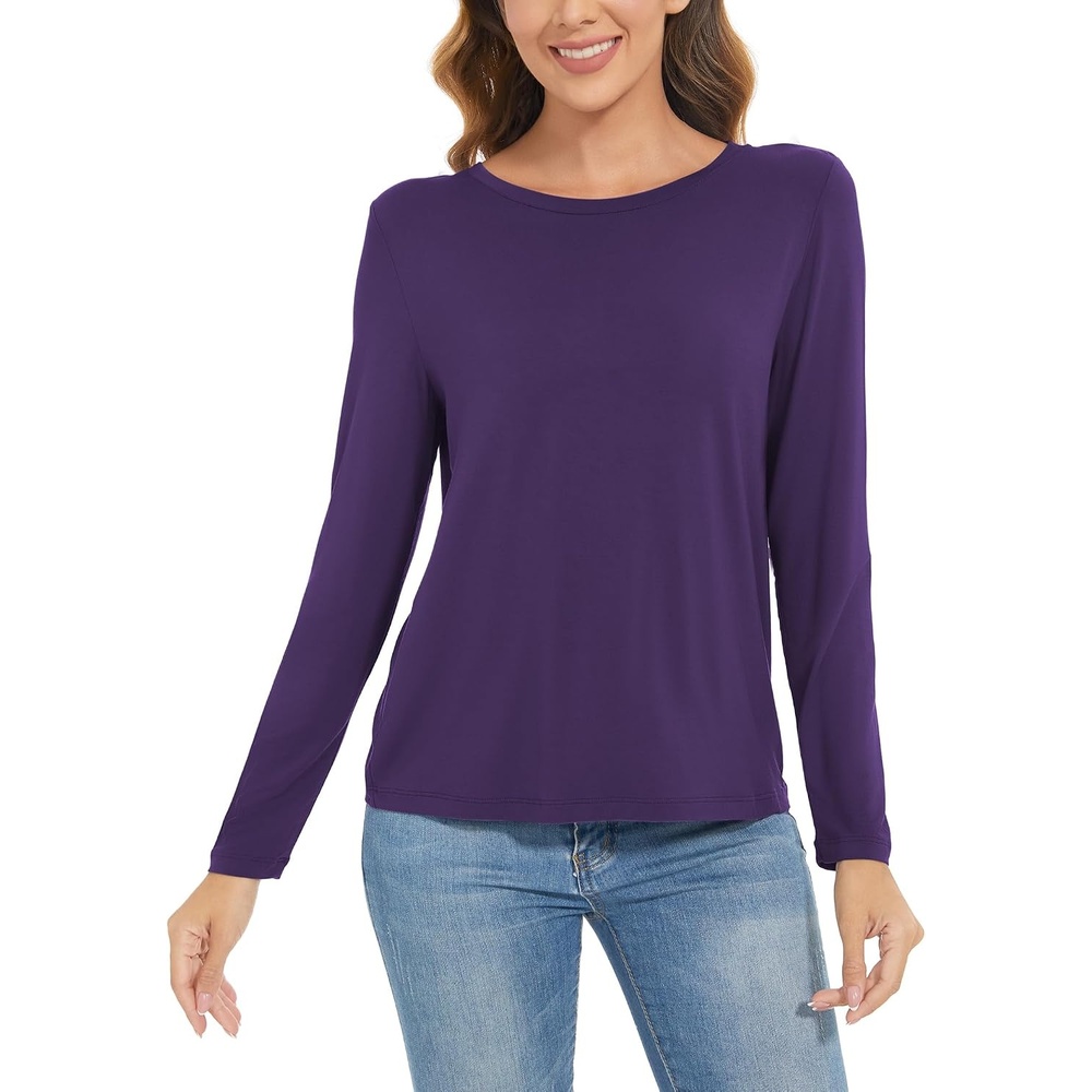 image:imageGYS Bamboo Viscose Long Sleeve Shirt for Women Pajama TopsStyle B Purple