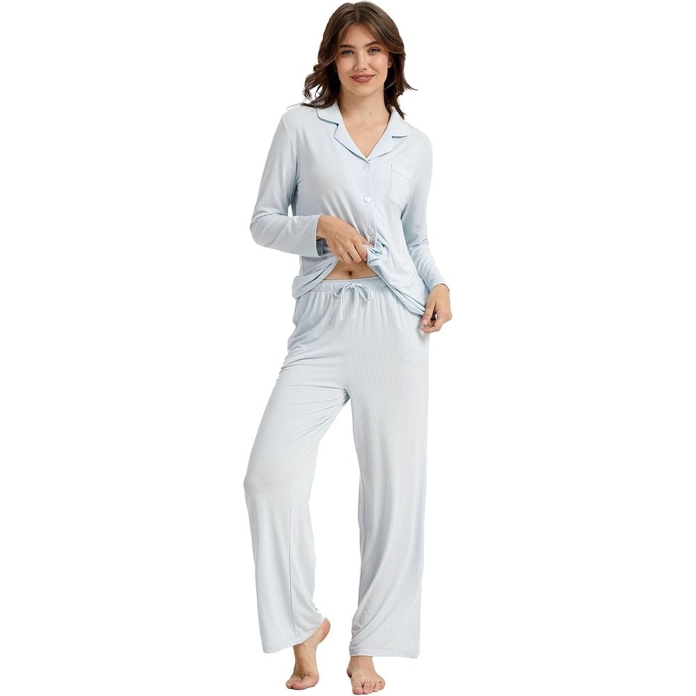 image:imageGYS Bamboo Viscose Pajama Sets for Women Lightweight Long Sleeve SleepwearBreezy Blue