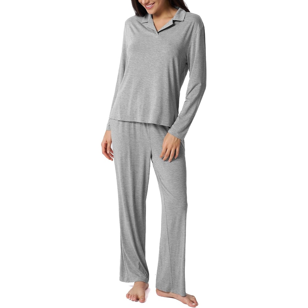image:imageGYS Bamboo Viscose Pajamas for Women Long Sleeve Sleepwear for Hot SleepersHeather Grey