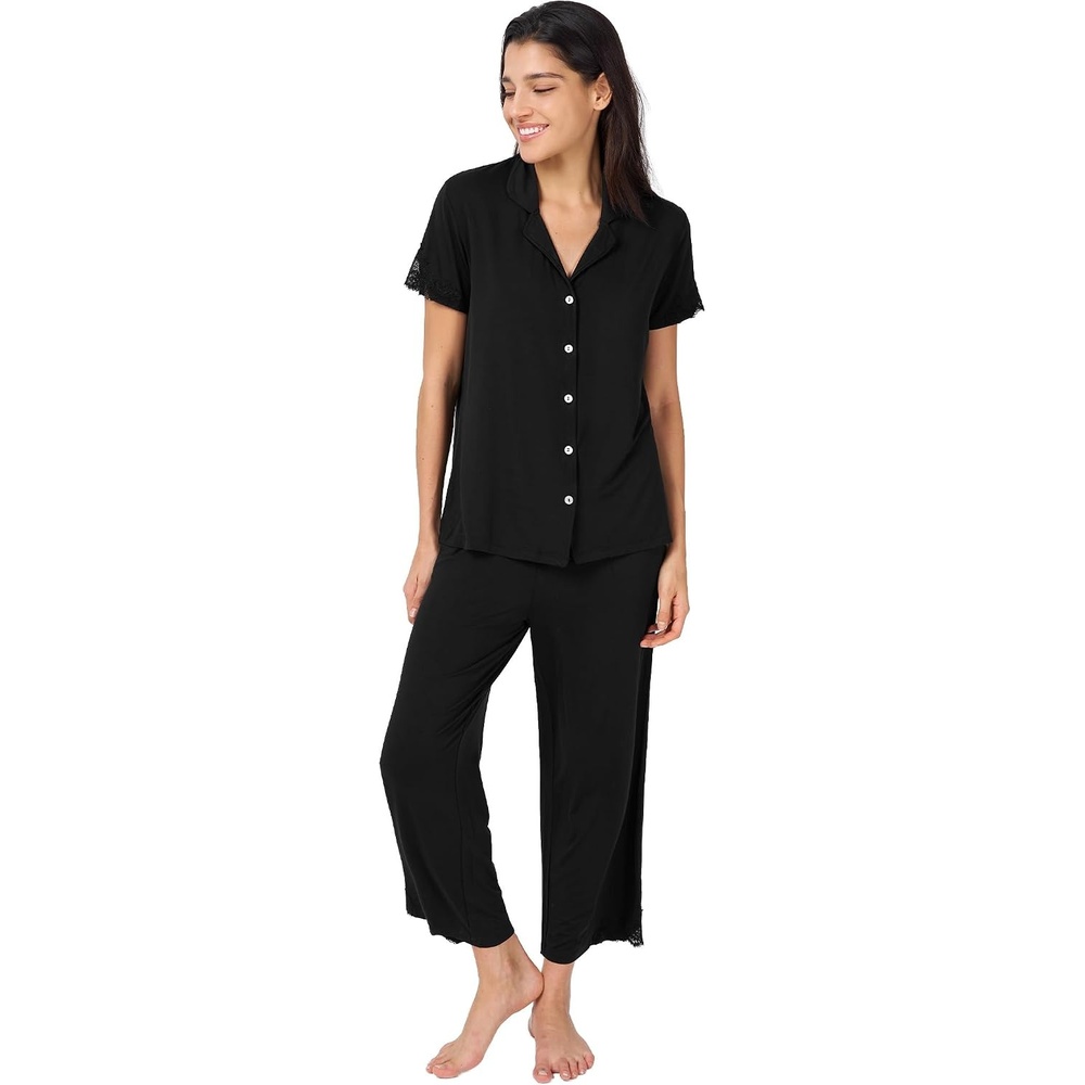 image:imageGYS Bamboo Viscose Pajamas for Women Set Short Sleeve Button Down SleepwearBlack