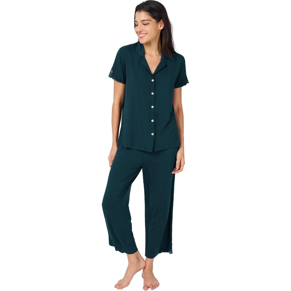 image:imageGYS Bamboo Viscose Pajamas for Women Set Short Sleeve Button Down SleepwearDarkcyan