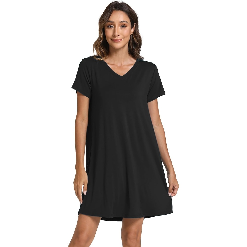 image:imageGYS Womens Bamboo Viscose Cooling Short Sleeve Nightgown for Hot FlashesBlack