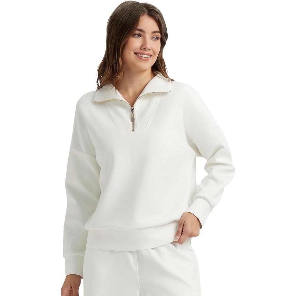 image:imageGYS Womens Half Zip Mock Neck Sweatshirt Loose Fall PulloverWhite