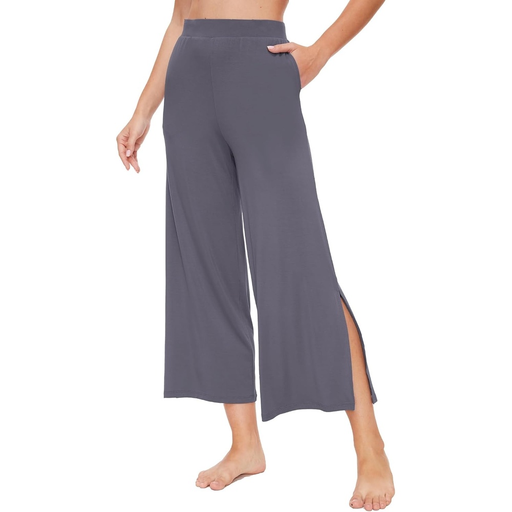 image:imageGYS Womens Wide Leg Pajama Pants with Pockets Soft Yoga Palazzo Pants Lounge Trousers Sweatpants with Casual SplitDark Grey