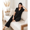 GYS Bamboo Viscose Pajamas for Women Set Short Sleeve Button Down Sleepwear(Black)