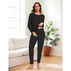 GYS Bamboo Viscose Women Pajama Sets Long Sleeve Crew Neck Lounge Set with Pockets(Black)