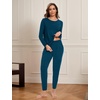 GYS Bamboo Viscose Women Pajama Sets Long Sleeve Crew Neck Lounge Set with Pockets(Ink Blue)