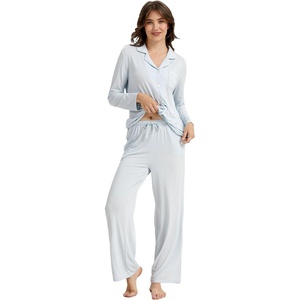 GYS Bamboo Viscose Pajama Sets for Women, Lightweight Long Sleeve Sleepwear(Breezy Blue)