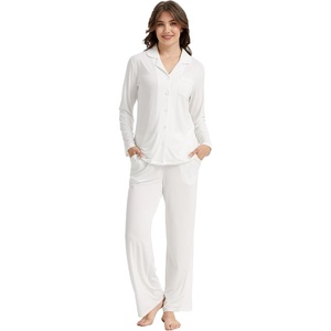 GYS Bamboo Viscose Pajama Sets for Women, Lightweight Long Sleeve Sleepwear(White)