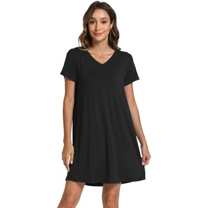 GYS Women’s Bamboo Viscose Cooling Short Sleeve Nightgown for Hot Flashes(Black)