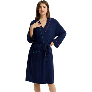 GYS Women’s Bamboo Viscose Robe, Ultra-Soft Long Sleeve Bathrobe(Navy)