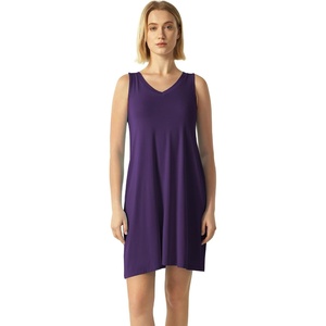 GYS Women’s Bamboo Viscose Tank Nightgown Sleep Dress(V Neck-deep Purple)