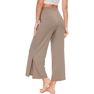 GYS Women’s Wide Leg Pajama Pants with Pockets Soft Yoga Palazzo Pants Lounge Trousers Sweatpants with Casual Split(Camel)