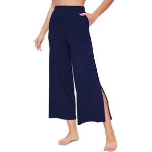 GYS Women’s Wide Leg Pajama Pants with Pockets Soft Yoga Palazzo Pants Lounge Trousers Sweatpants with Casual Split(Navy)
